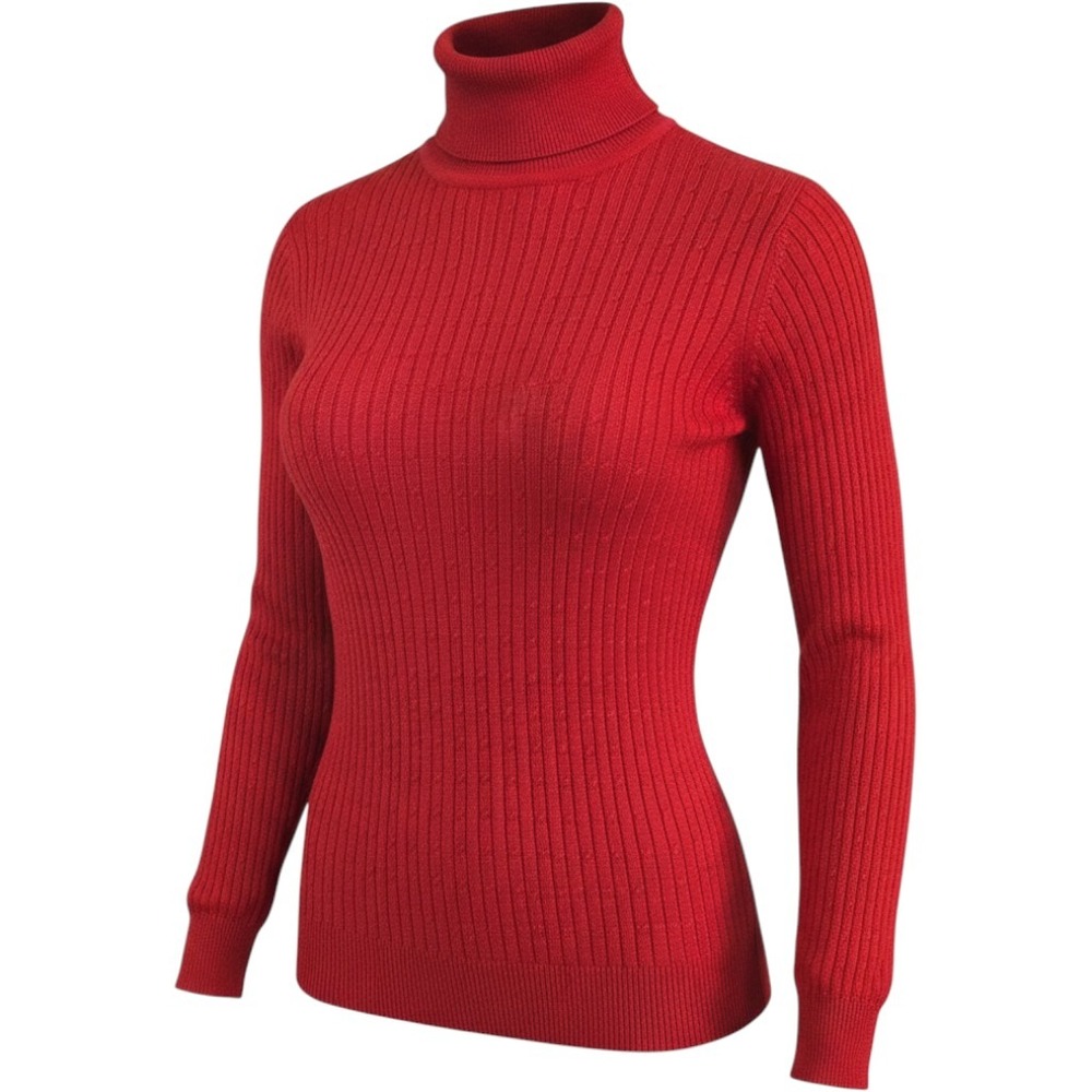 VINTAGE PERLITA 100% silk red turtleneck cable knit slim fit lightweight sweater